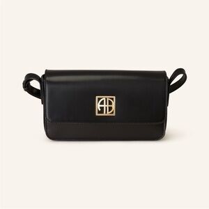 NEW Anine Bing Elly Crossbody Shoulder Bag Purse Black Leather Gold hardware